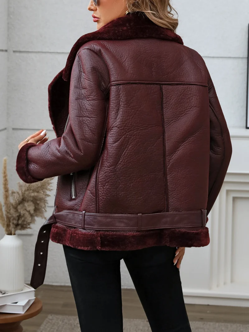 Fitaylor Winter Women Faux Fur Leather Jacket Casual Lady Thick Warm Leather Coat High Street Motorcycle Outwear - Image 6