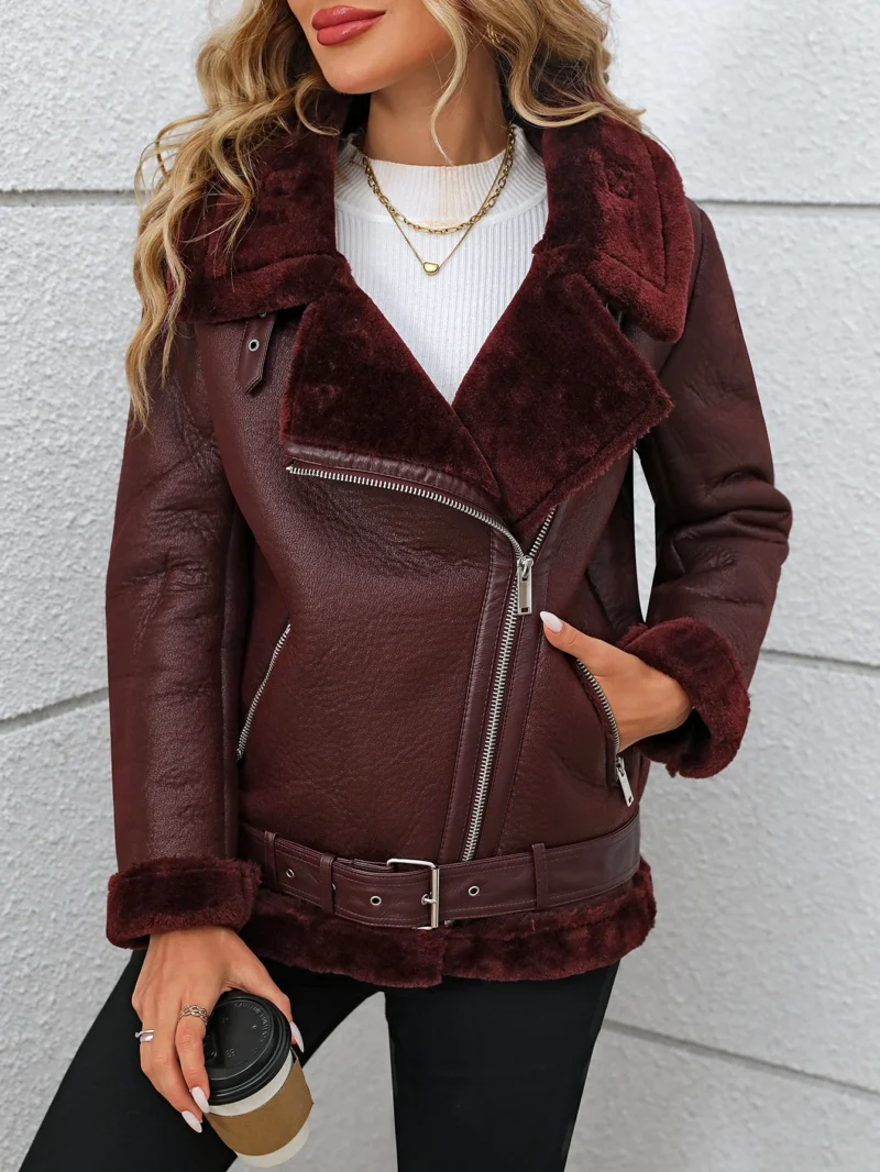 Fitaylor Winter Women Faux Fur Leather Jacket Casual Lady Thick Warm Leather Coat High Street Motorcycle Outwear