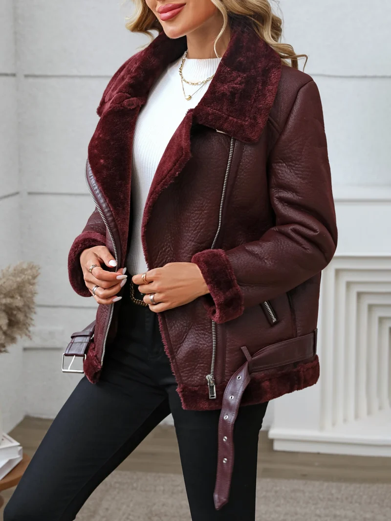 Fitaylor Winter Women Faux Fur Leather Jacket Casual Lady Thick Warm Leather Coat High Street Motorcycle Outwear - Image 4