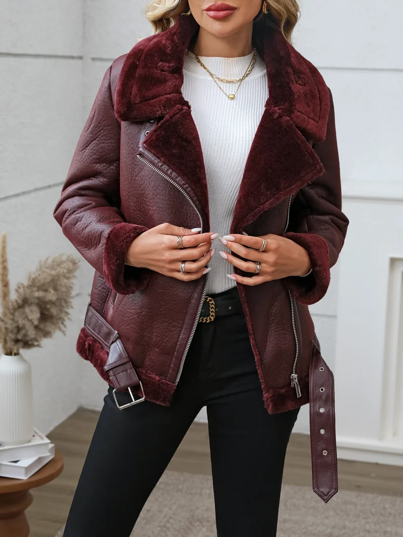 Fitaylor Winter Women Faux Fur Leather Jacket Casual Lady Thick Warm Leather Coat High Street Motorcycle Outwear - Image 2