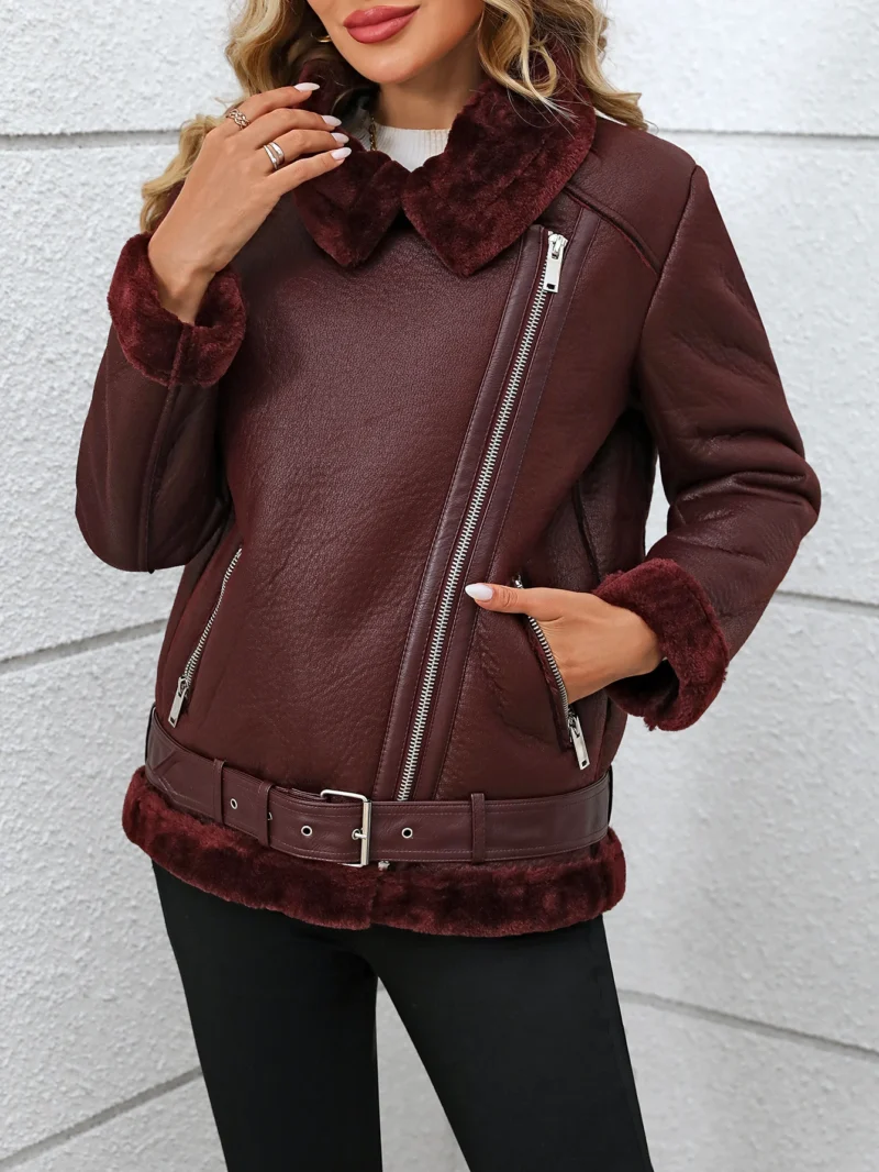 Fitaylor Winter Women Faux Fur Leather Jacket Casual Lady Thick Warm Leather Coat High Street Motorcycle Outwear - Image 5