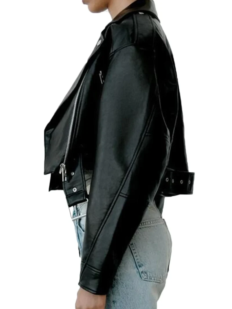 Fitaylor Women Faux PU Leather Jacket Casual Lady Lapel Zipper Short Leather Jacket High Street Motorcycle Coat - Image 5