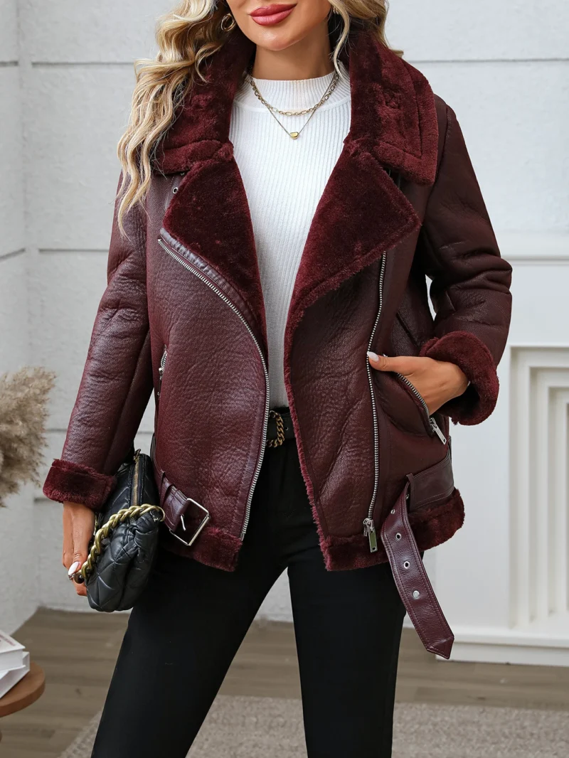 Fitaylor Winter Women Faux Fur Leather Jacket Casual Lady Thick Warm Leather Coat High Street Motorcycle Outwear - Image 3